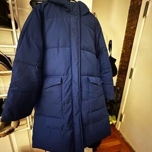 Everlane ReNew Blue Hooded Puffer Coat